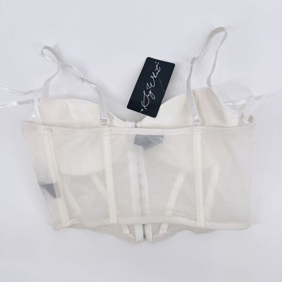 Say What White See Through Mesh Bra Crop Top Size Medium - Picture 2 of 7
